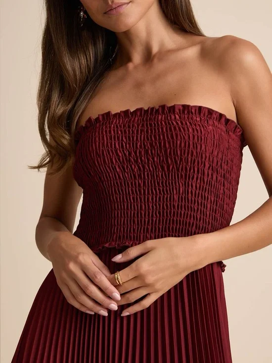 Lulus Damira Rust Satin Pleated Strapless Maxi Dress Size Medium Formal Wedding - Picture 2 of 11